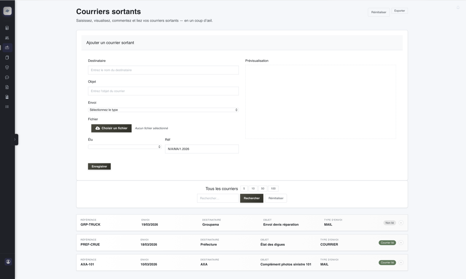 Liste des courriers sortants dans Anthys