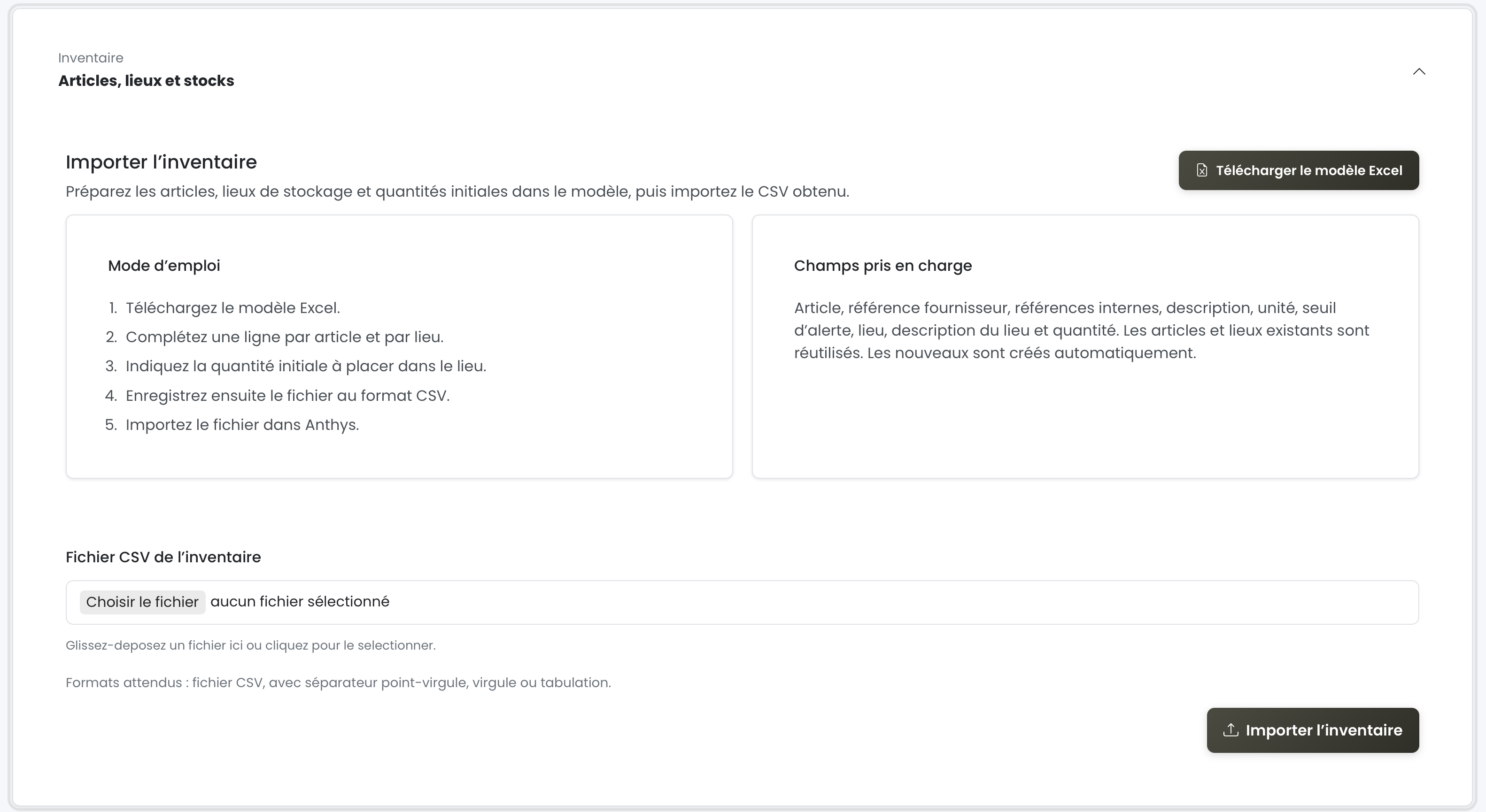 Import CSV d’un inventaire de ressources communales